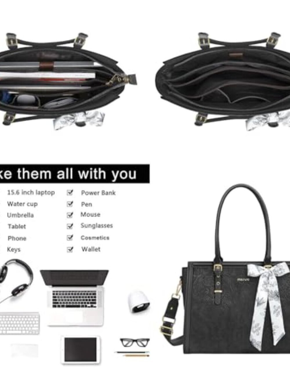 🆕 Laptop Bag for Women, 17-17.3 inch PU Leather Tote Bag Compatible with - Picture 5 of 7